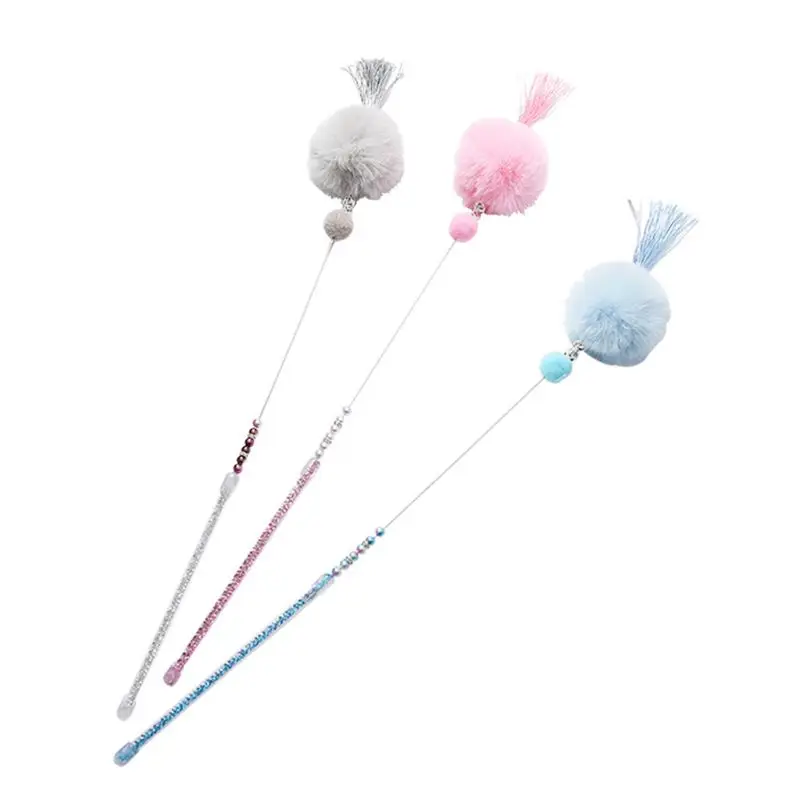 Ed Beaded Short Shot Cat Catcher Teaser Wand With Hair Ball Pet H58c