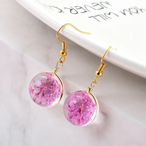 Style 10 SONGDA Новые красочные серьги с сушеным цветком золото серебро прозрачный шар серьги-капельки с имитацией листьев милые ушные капли современные ювелирные изделия - Окраска металла: Style 10