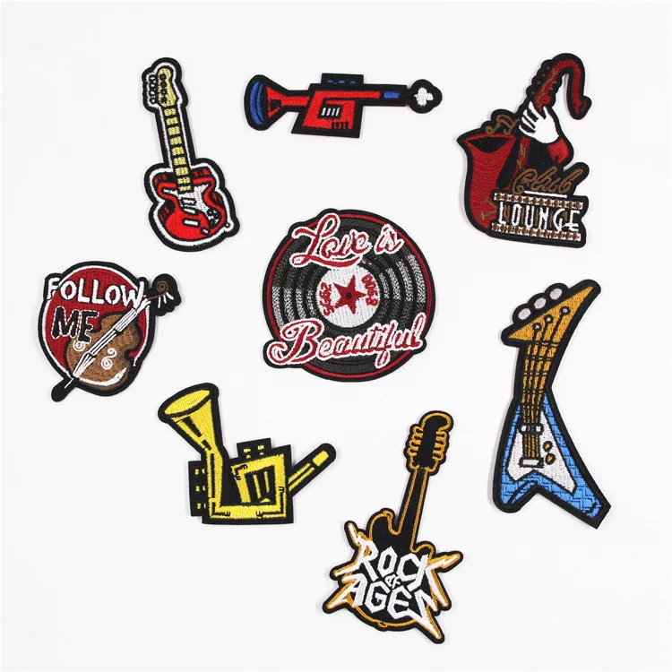 

Musical instrument Embroidered Iron On Patches For Clothing Jeans Jacket T-shirt Clothes Decoration Assorted Size Patches