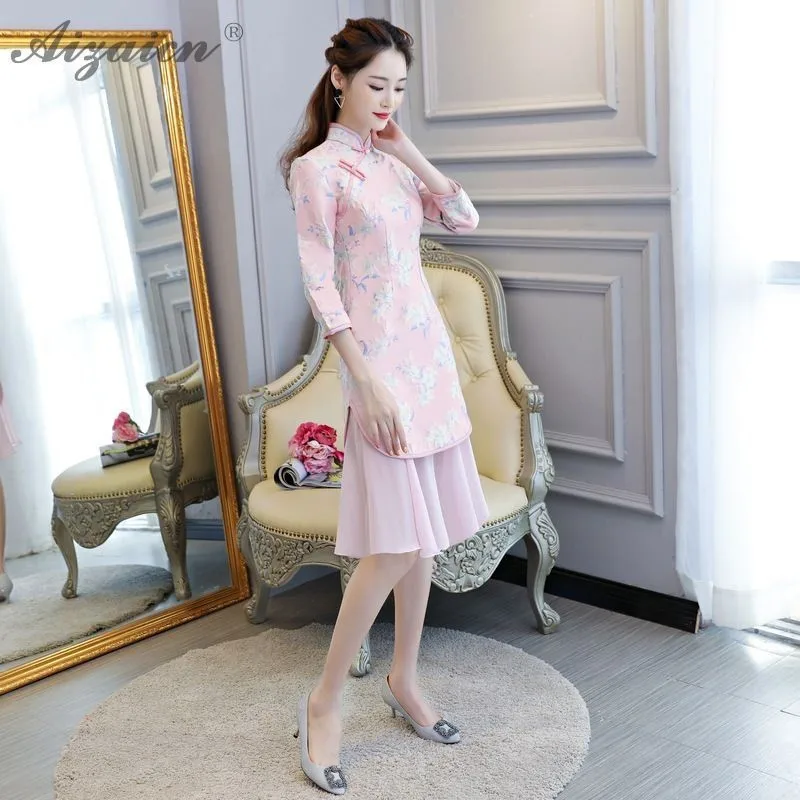 Высококлассное жаккардовое переплетение Cheongsam китайское модное китайское традиционное платье Qi Pao Восточный стиль платья с вышивкой Qipao зима