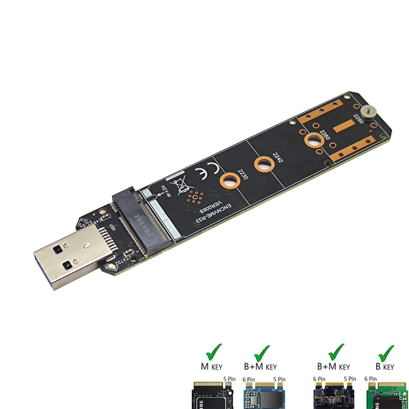M.2 USB 3 1 Dual протокол ssd адаптер RTL9210 NVME PCIe NGFF SATA M2 плата SSD для 2230 2242 2260 2280 NVMe/SATA