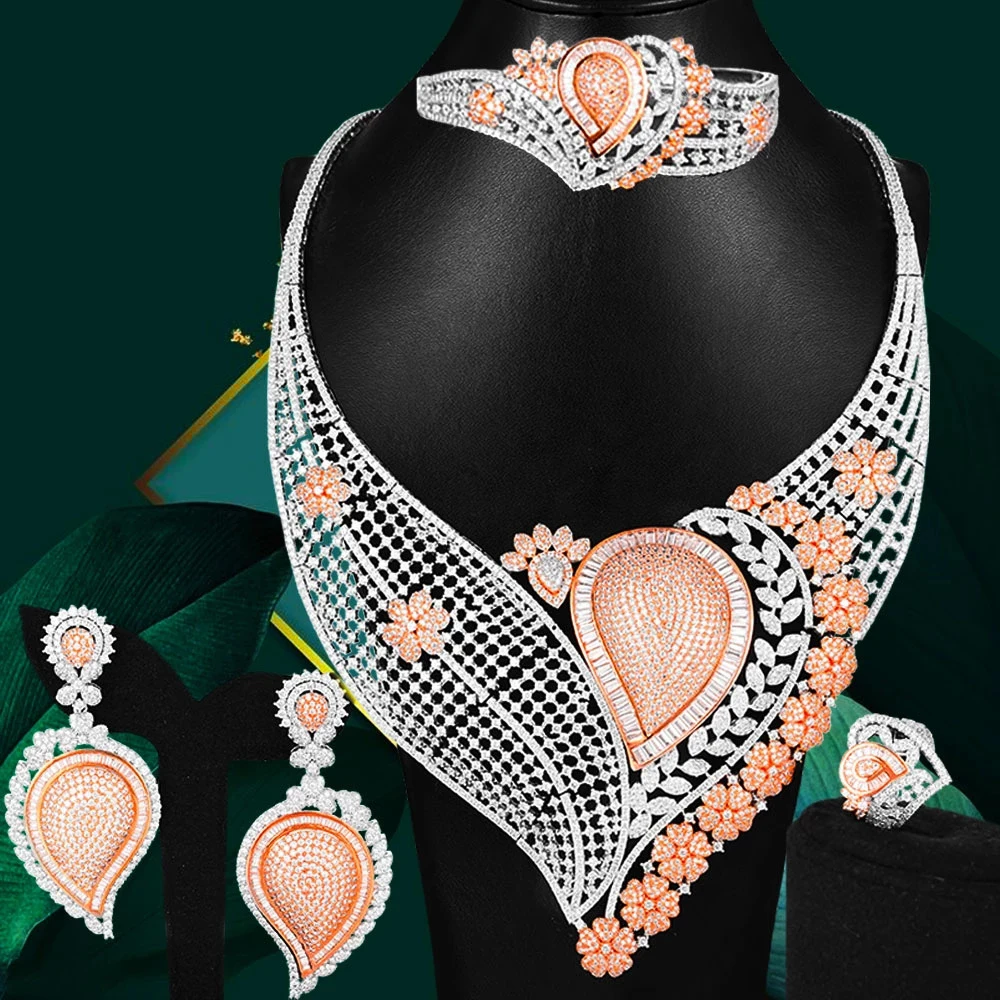 

Soramoore Original Trendy Heart Luxury Gorgeous Necklace Earrings Bangle Ring Set for Women Ladies Bridal Wedding Jewelry Sets