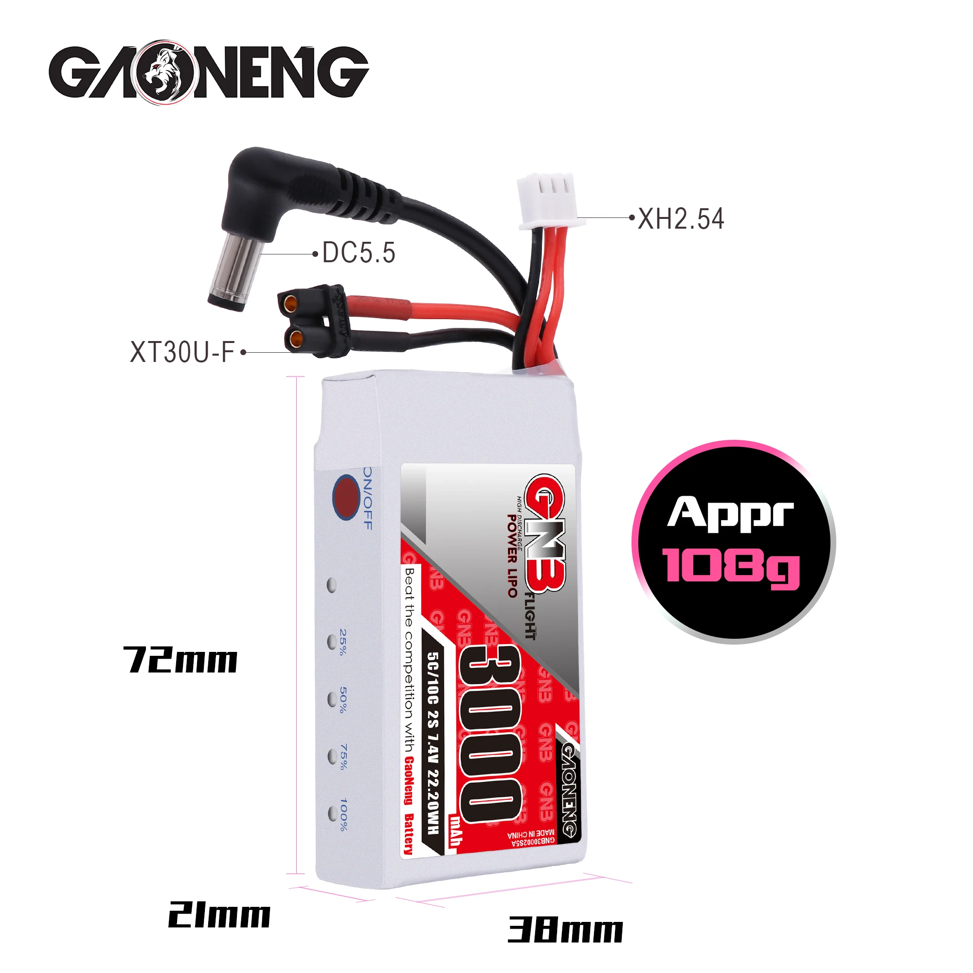 Индикатор заряда батареи Gaoneng GNB 3000 мАч 2S1P 7 4 В 5C для очков Fatshark Dominator Skyzone Aomway FPV |