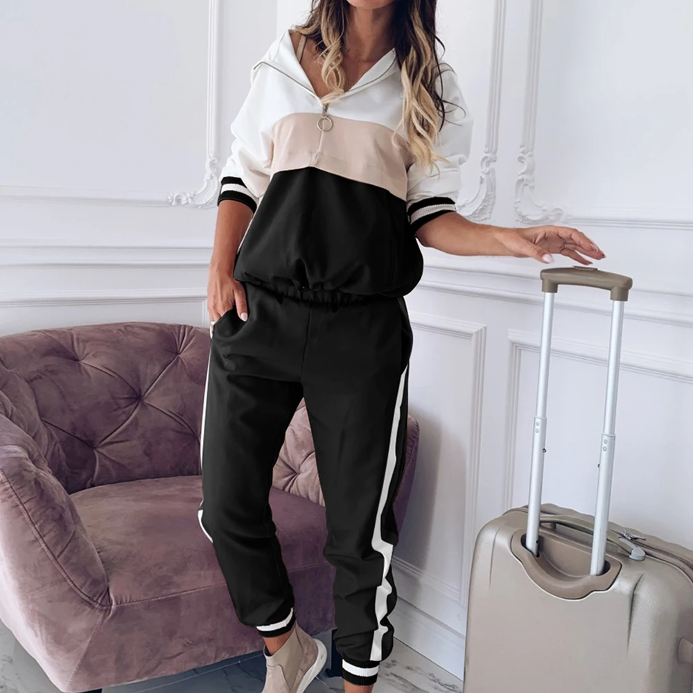 Новый женский модный Повседневный Спортивный костюм 2 Новые лоскутные толстовки