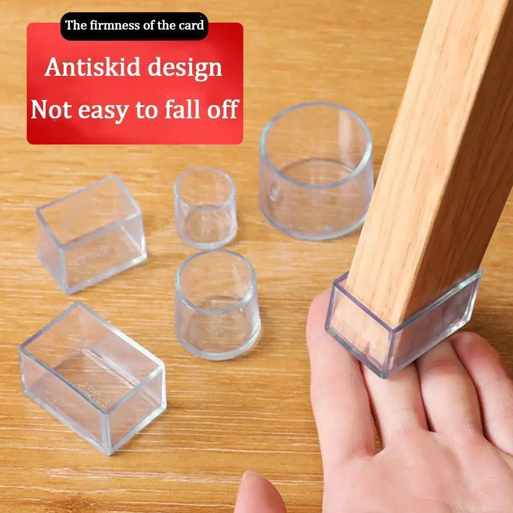 

Silicone Chair Leg Socks Transparent Square Table Floor Feet Plugs Pipe Hole Pads Home Decor Cover Protector Furniture Q2i9
