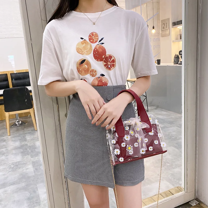 

2020 Clear Jelly Chrysanthemum Handbag Transparent Women Composite Bag Chain Crossbody Messenger Bags Small Female Shoulder Bag