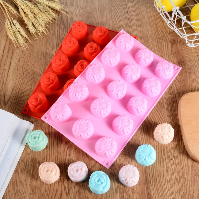 2 стиля DIY мыло ручной работы плесень 15 решеток подсолнух цветок силиконовый в форме розы торт плесень шоколад форма для выпечки льда плесень