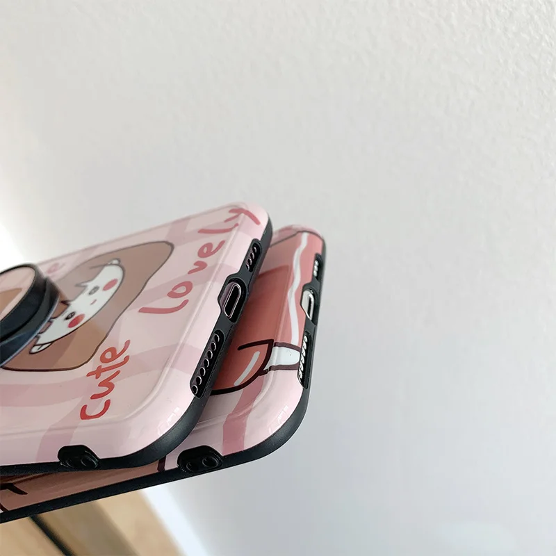 

Cute Pink Gril Protective Soft TPU Silicone Phone Case For iPhone 12 Mini 11 Pro Max XR XS X 8 7 Plus With Holder Back Cases
