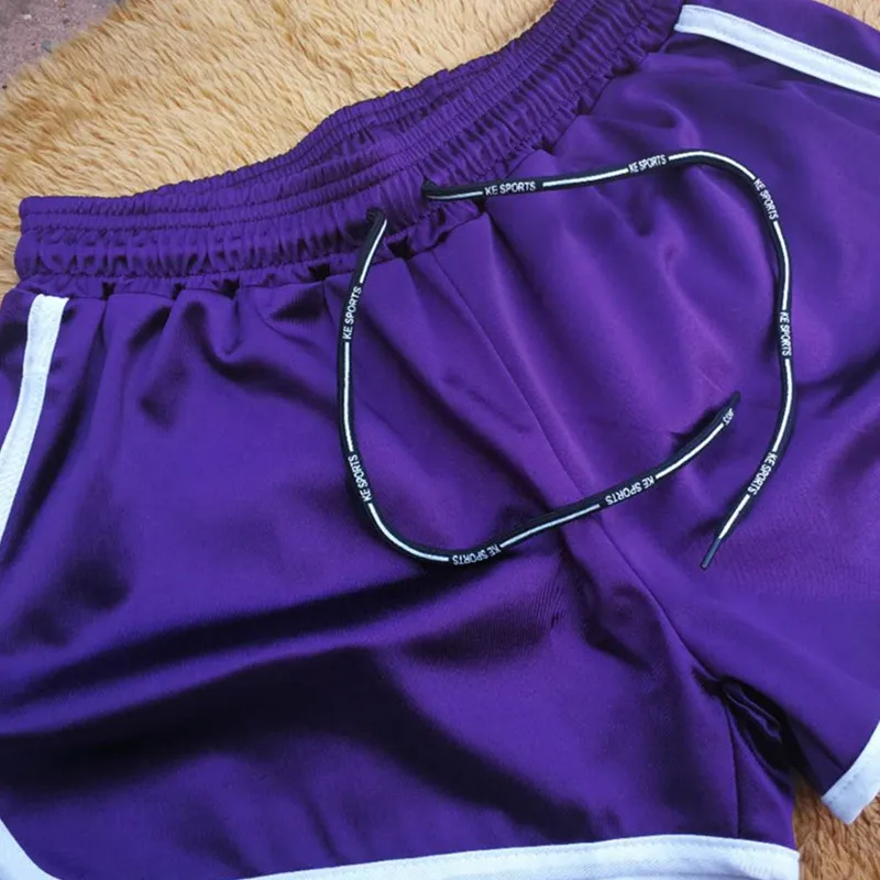 Purple BerylBella, летние женские шорты, одноцветные, эластичные, широкие, для бега, свободные, шорты для женщин, для фитнеса, для работы, женские шорты - Цвет: Purple