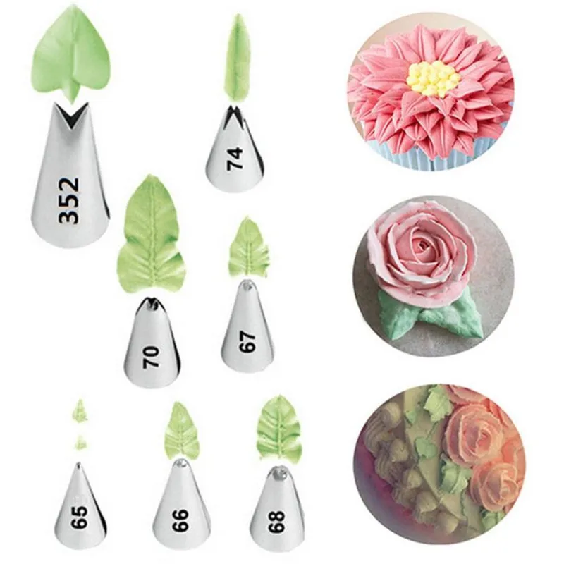 

7 Different Styles Leaves Cream Stainless Steel Icing Piping Nozzles Tips Cake Cream Decorating Cupcake Pastry Cake Tools