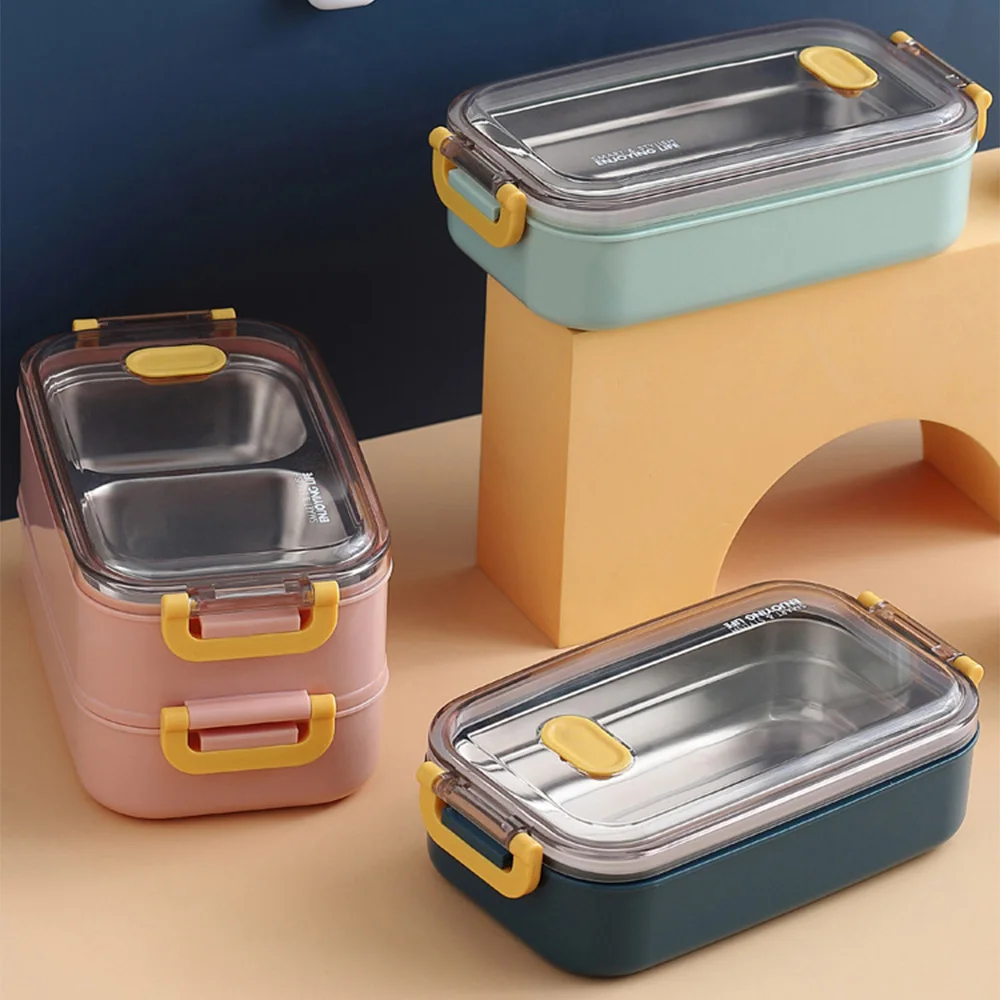

Stainless Steel Insulated Lunch Box Office Workers Students Bento Box Double Layer Food Storage Boxes Microwave Food Container