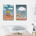 Плакат с облаками, окнами, домом, Лугой, Веселая мультяшная Картина на холсте, Настенная картина, печать для детских комнат, украшение для дома