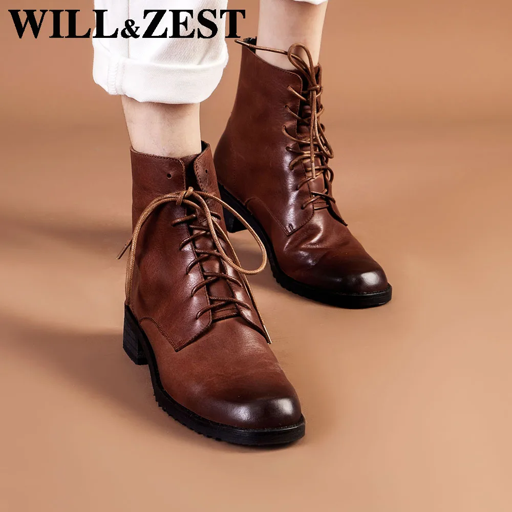 Женские кожаные ботинки Will & Zest черные военные Dr. Martins 2020 в стиле панк демисезонные