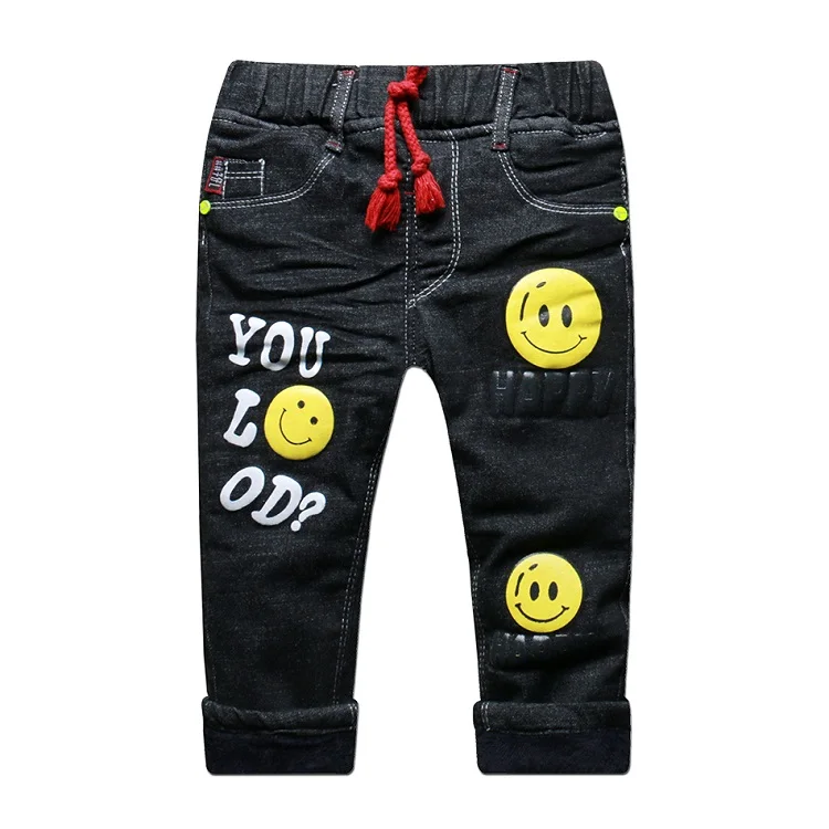 Smiley face Новые модные плотные зимние джинсы для маленьких мальчиков черная Детская одежда Детские утепленные штаны теплые джинсы для мальчиков джинсовые От 1 до 5 лет - Цвет: Smiley face