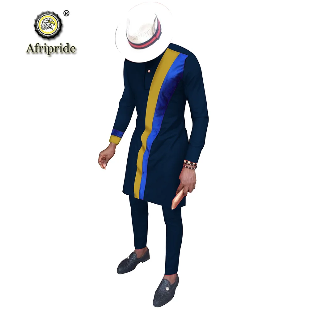 Men`s Casual African Clothing Long Sleeve Shirts and Pants Suit Dashiki Outfits Ankara Attire Plus Size AFRIPRIDE S2016002