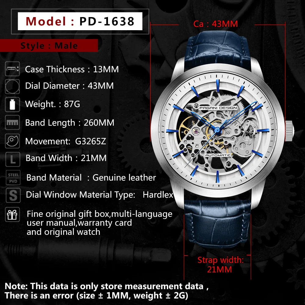 

2021 Pagani Design Top Brand Simple Fashion Men's Mechanical Watch High-quality Leather Waterproof Hollow Design Automatic Watch