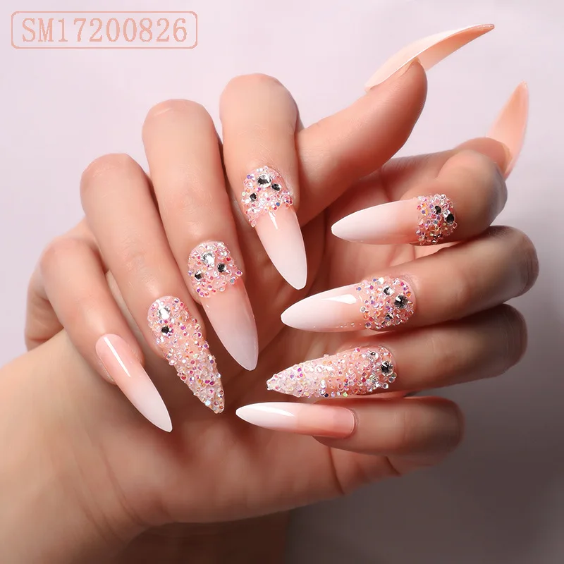 

24pcs super long false nails set Nude pink gradient acrylic artificial Manicure patch full cover fake nail tips
