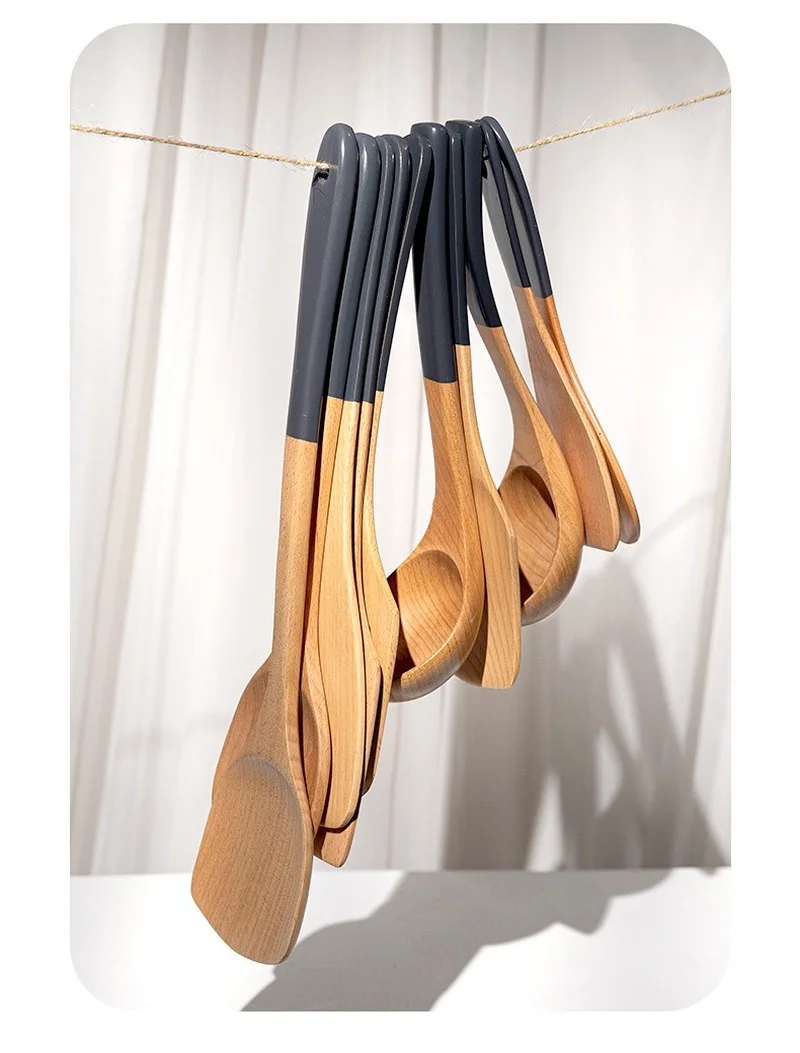

Beech Spray Paint Color Handle Wooden Kitchenware Non-stick Cooking Spatula Wooden Spatula Cooking Spatula Soup Spoon Household