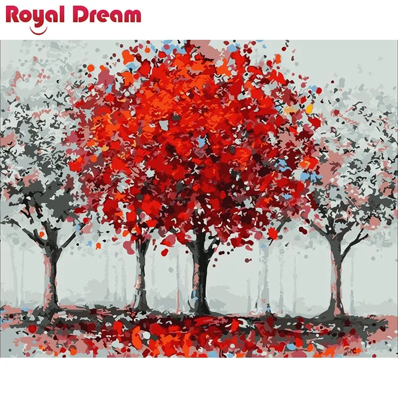 Красно-белое дерево DIY Строительная краска по номерам современное настенное