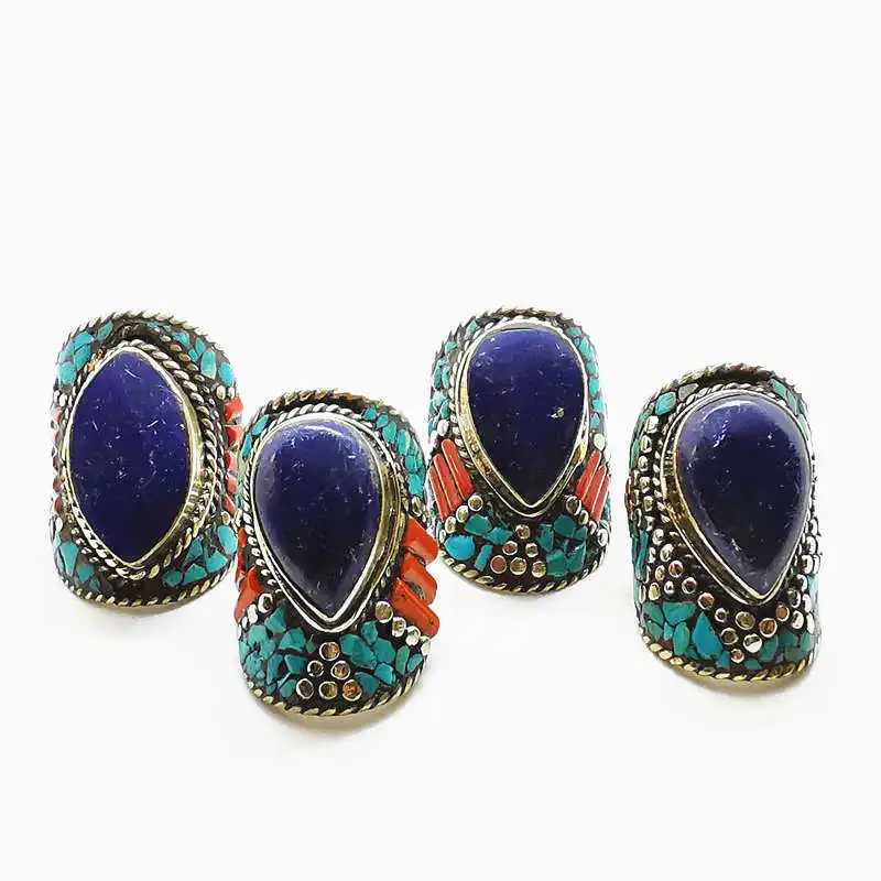 Тибетские большие кольца для мужчин белое металлическое медное