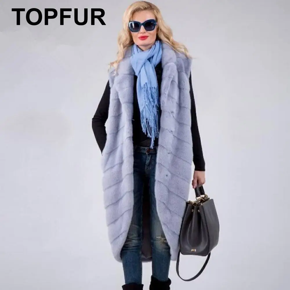 Женский жилет из натурального меха норки зимний Свободный без рукавов с