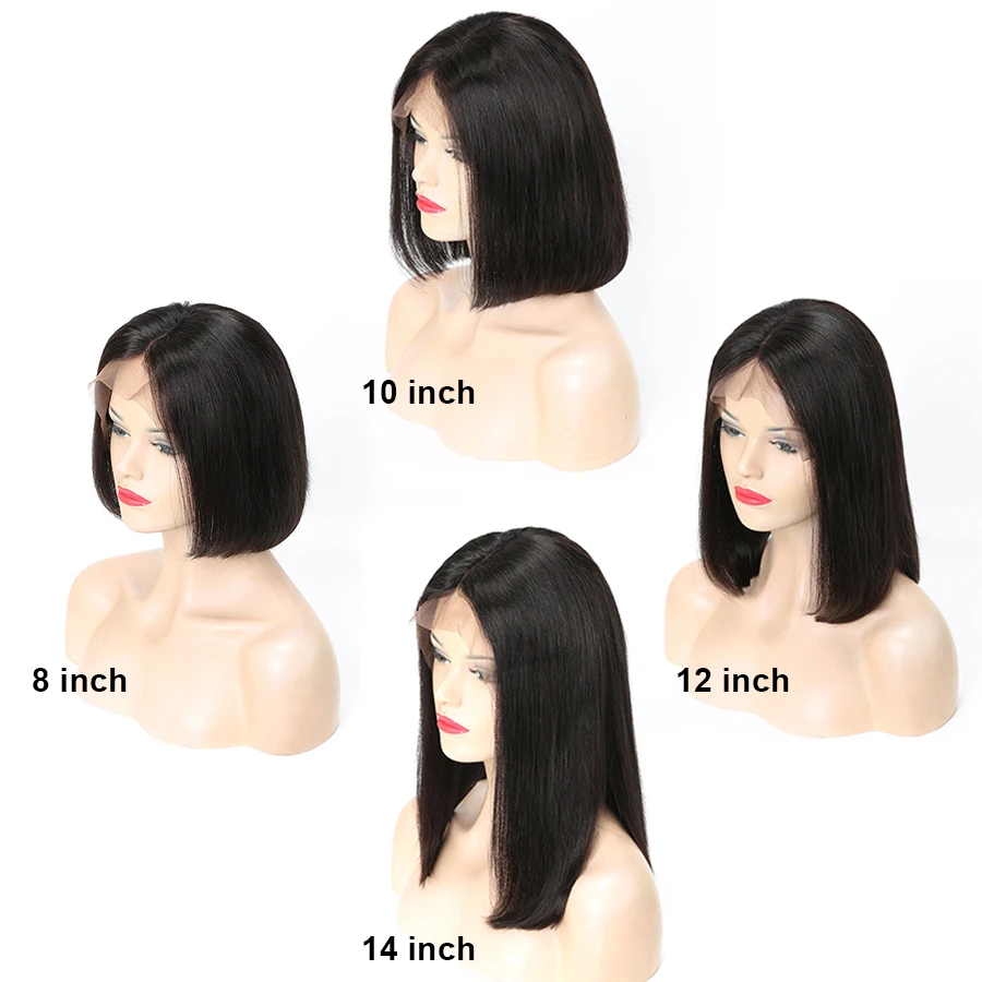 13x6 &quotкружева перуанский прямые волосы короткие парики для черный Для женщин