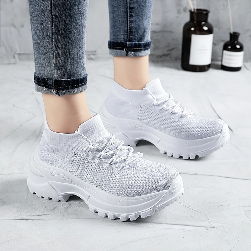 Женские Прогулочные кроссовки на платформе модные повседневные сетчатые