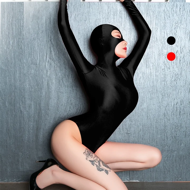 Сексуальный маскированный для косплея женский боди с высоким вырезом на молнии