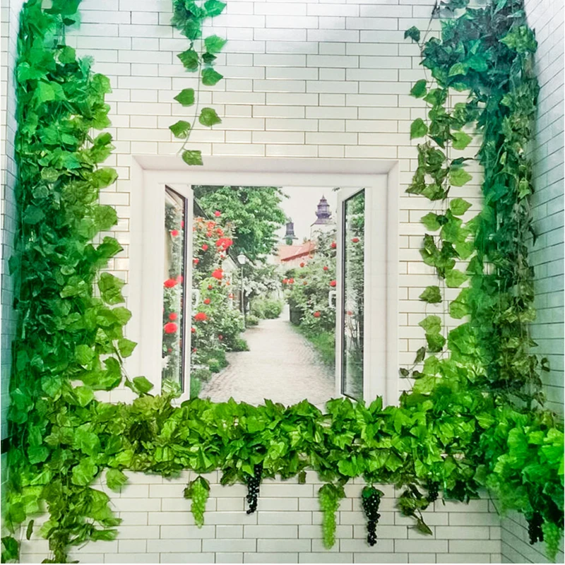 

2.4M Artificial Ivy green Leaf Garland Plants Vine Fake Foliage Flowers Home Decor Plastic Artificial Flower Rattan string