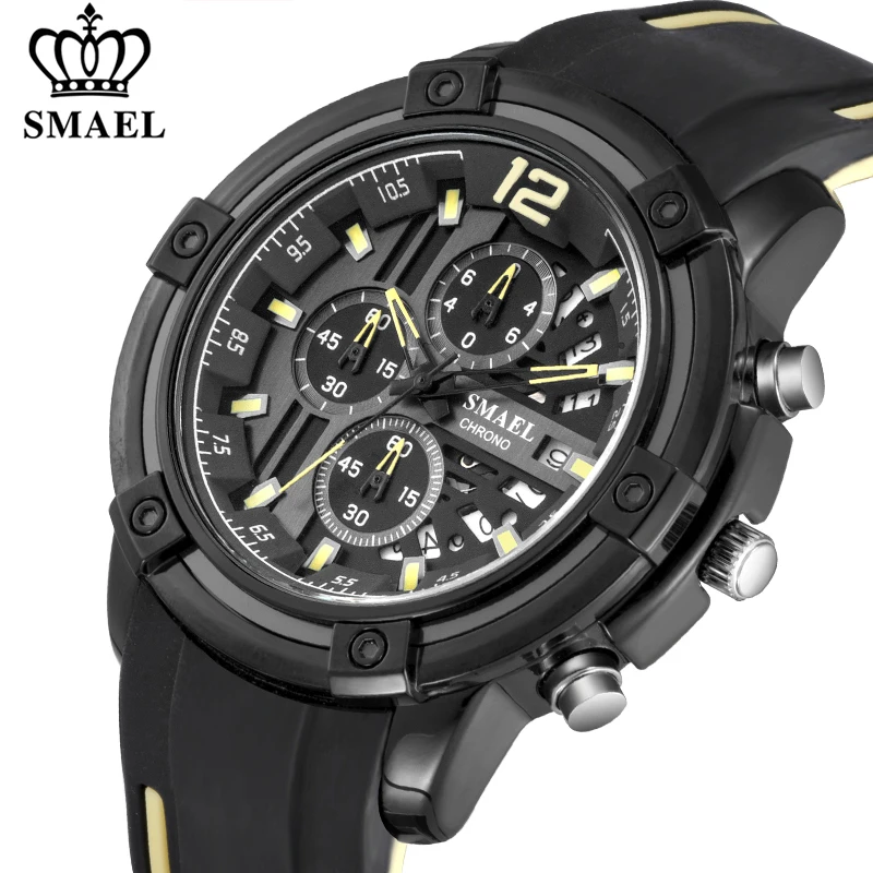 Часы SMAEL Мужские кварцевые роскошные Брендовые спортивные водонепроницаемые с