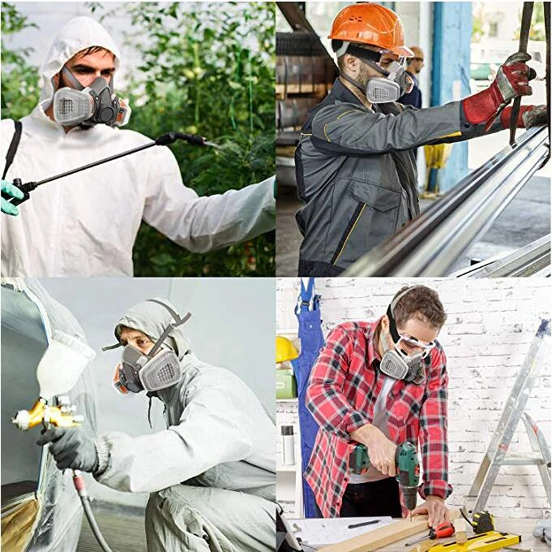 

Anti-Dust Gas Mask With Filter Boxes Safety Goggles Chemical Respirator For Painting Machine Polishing Reusable Washable