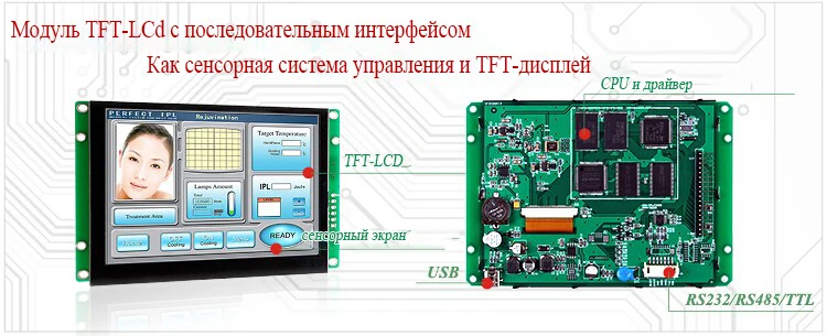 7 дюймов HMI интеллигентая(ый) на тонкопленочных транзисторах на тонкоплёночных транзисторах ЖК-дисплей Управление модуль HMI Управление с RS232/RS485/ttl и программным обеспечением