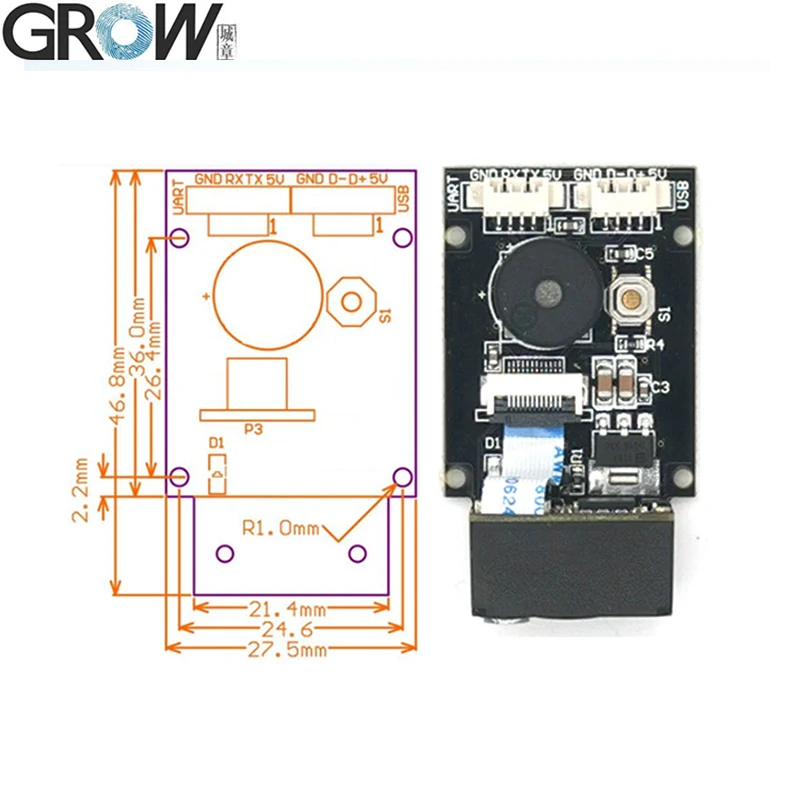 GROW GM77 640*480CMOS DC5V USB UART интерфейс 1D 2D штрих-код сканер Qr-кода для паспорта |