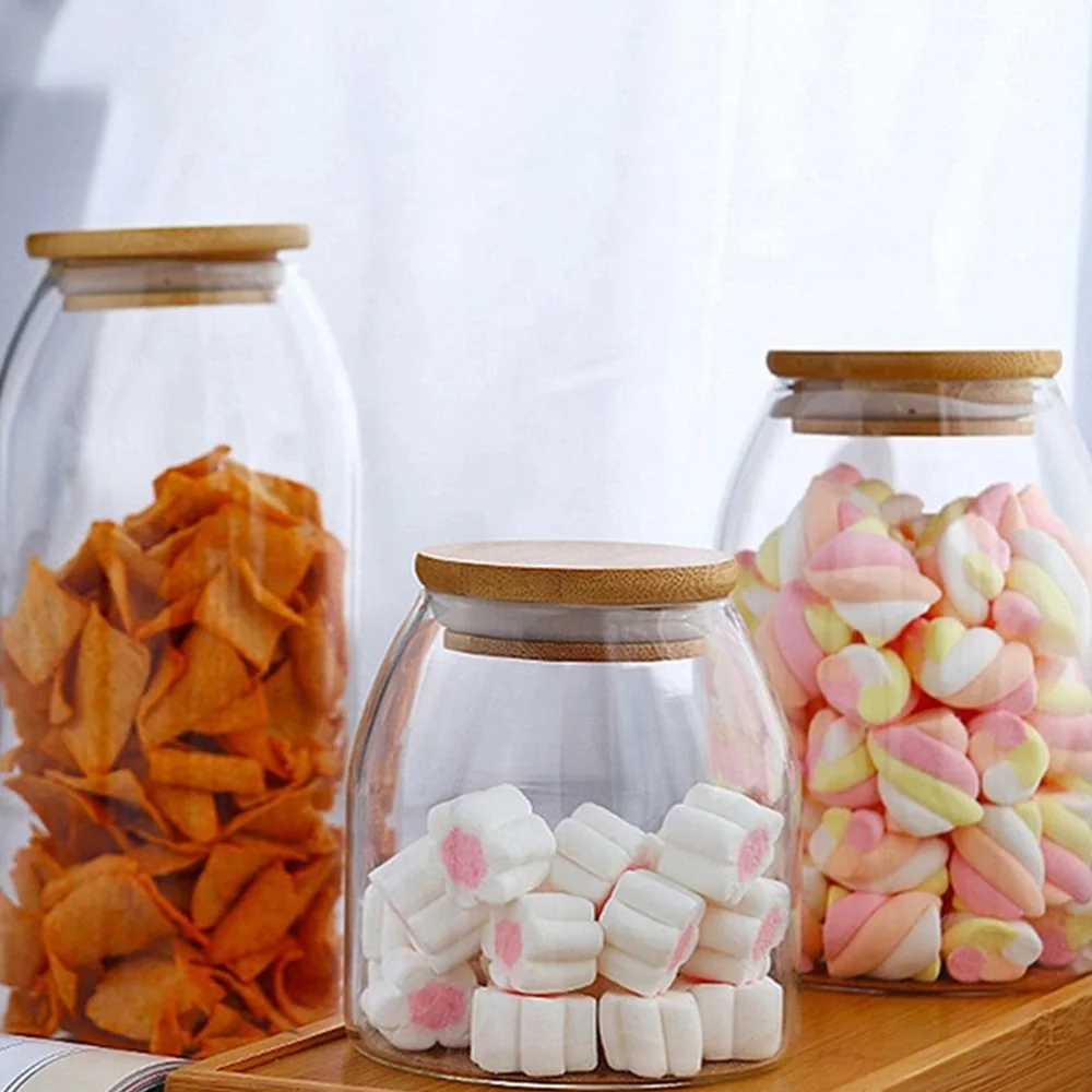 

1Pc Transparent Glass Canister Kitchen Glass Tea Storage Sealed Jar (500ML)