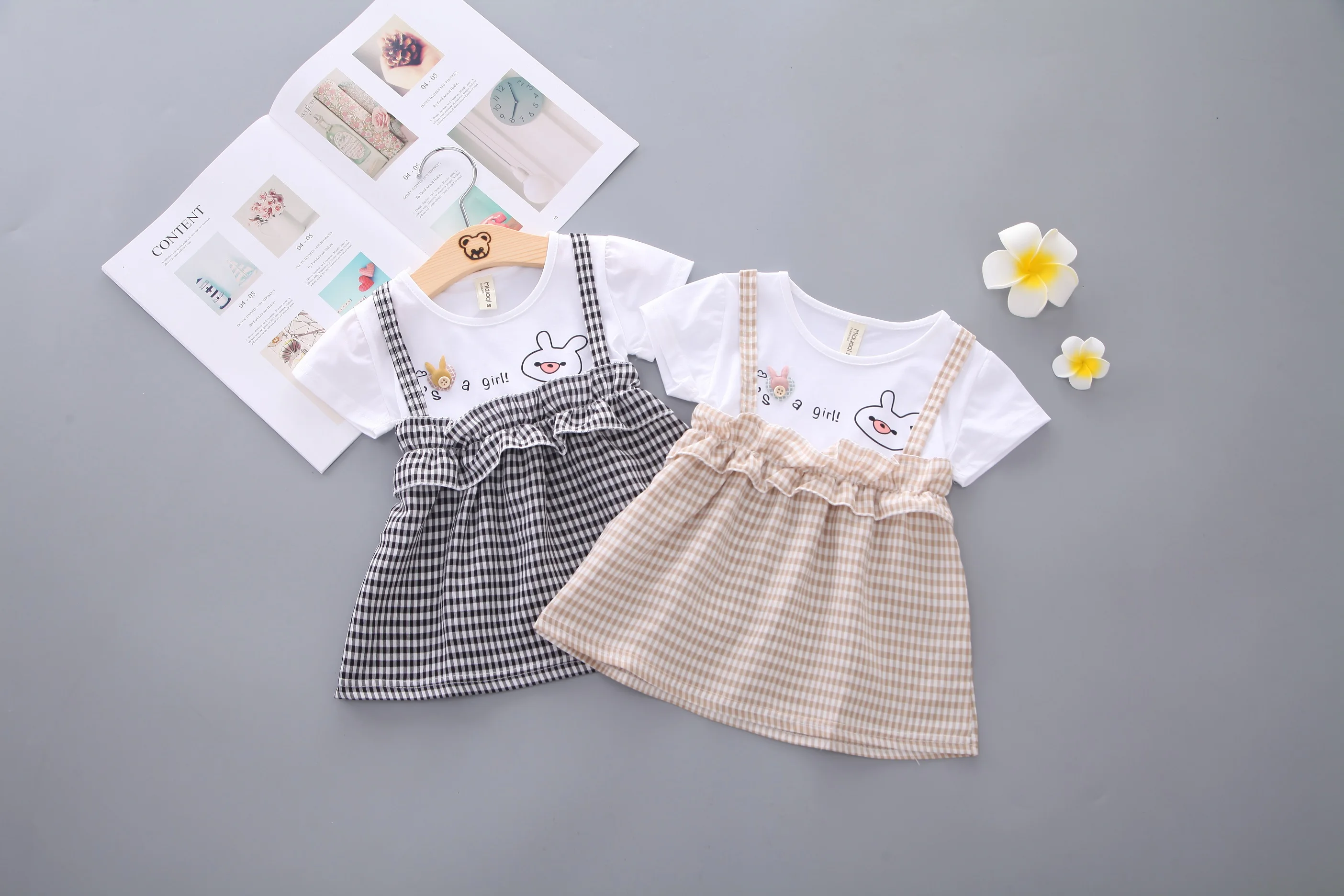 2019 хит продаж милая клетчатая детская одежда с круглым вырезом и рисунком из