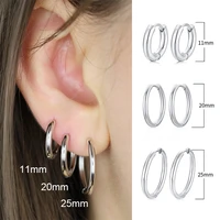 womens minimalist small hoop earringsstainless steel round circle ear clip girls jewelry anti allergy punk piercing accessory