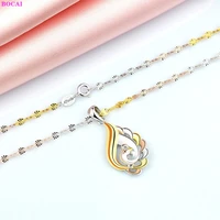 bocai 100 real sterling silver 925 female necklace 18k color gold pure argentum peacock pendant neck chain valentines day gift