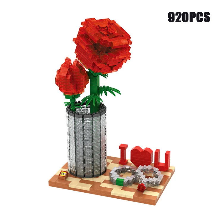 Творческая романтическая ваза с цветами микро Алмазный Блок розы нанокирпичи I