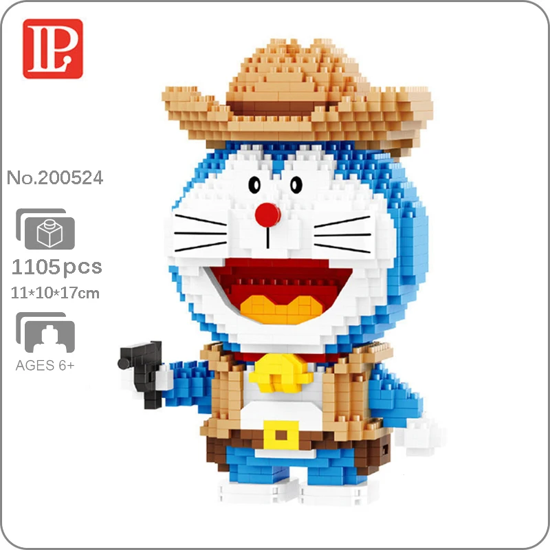 

LP 200524 Anime Doraemon Cow Boy Policeman Cat Animal Model Building Blocks Set Mini Diamond Bricks Toy for Boys Children Gifts