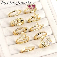 10pcs beautifu popular ring gold color ring crystal pearl pave rings heart moon shaped women girls jewelry for gifts