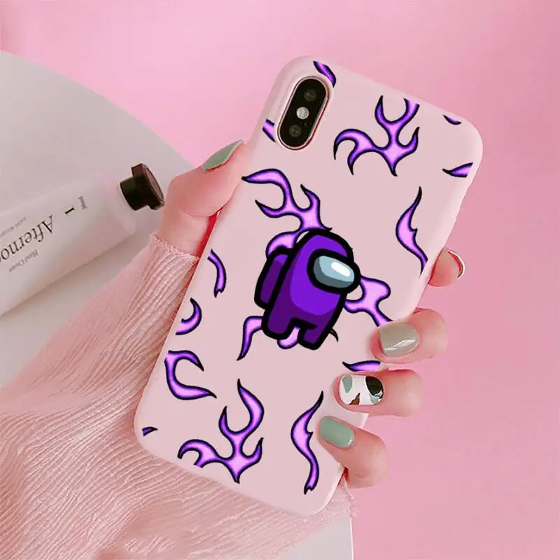 

cute cartoon game among us Phone Case Candy Color Pink for iPhone 11 pro XS MAX 8 7 6 6S Plus X 5S SE 2020 XR