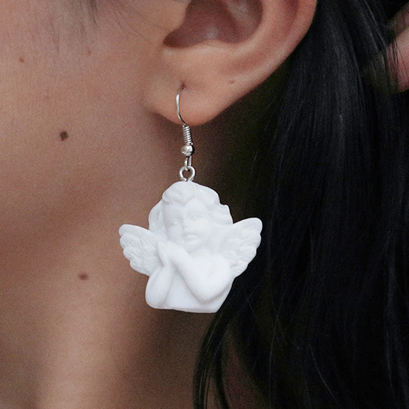 Милые серьги подвески в виде Купидона с подвеской ангела винтажные ювелирные