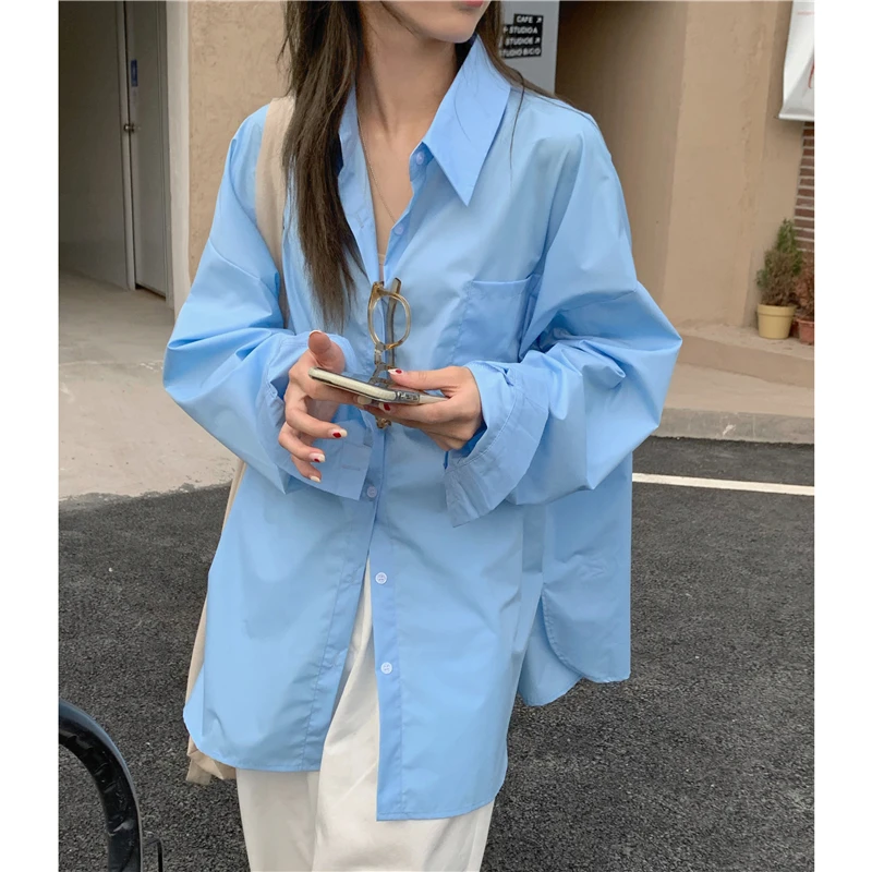 

ZHISILAO New Oversize Blouse Women Vintage Elegant Solid Button Up Long Sleeve Shirts Plus Size Autumn Spring Tops 2021