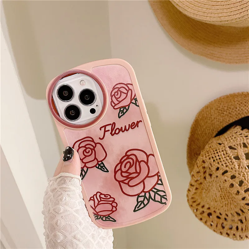 

Pink Rose Round Hole Phone Case For iPhone 11 12 13 Pro Max XR XS Max X 6 7 8 Plus SE 2020 Soft Bumper Shockproof Cover