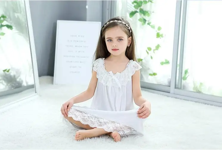 Летнее платье для сна родителей и детей белая кружевная хлопковая Ночная рубашка