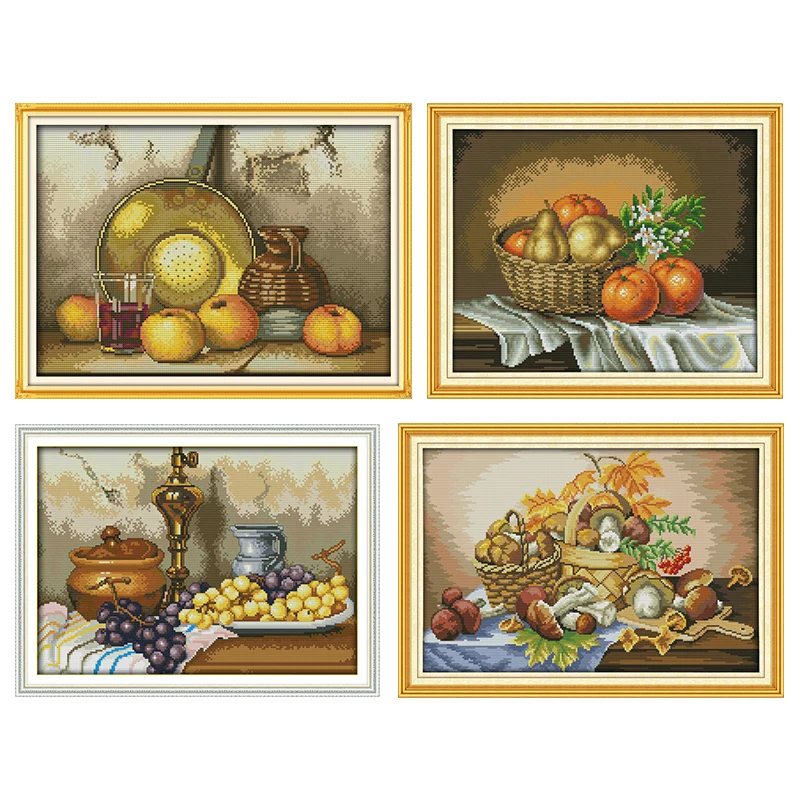 

Joy Sunday Fruits and Clay Pots Stamped Embroidery Cross Stitch Kit Counted 11CT 14CT Printed Handmade Needlework Home Decor Set