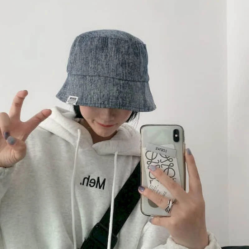 ins hat female autumn and winter Japanese patch basin hat Korean version of the wild dome bucket hat big head fisherman hat
