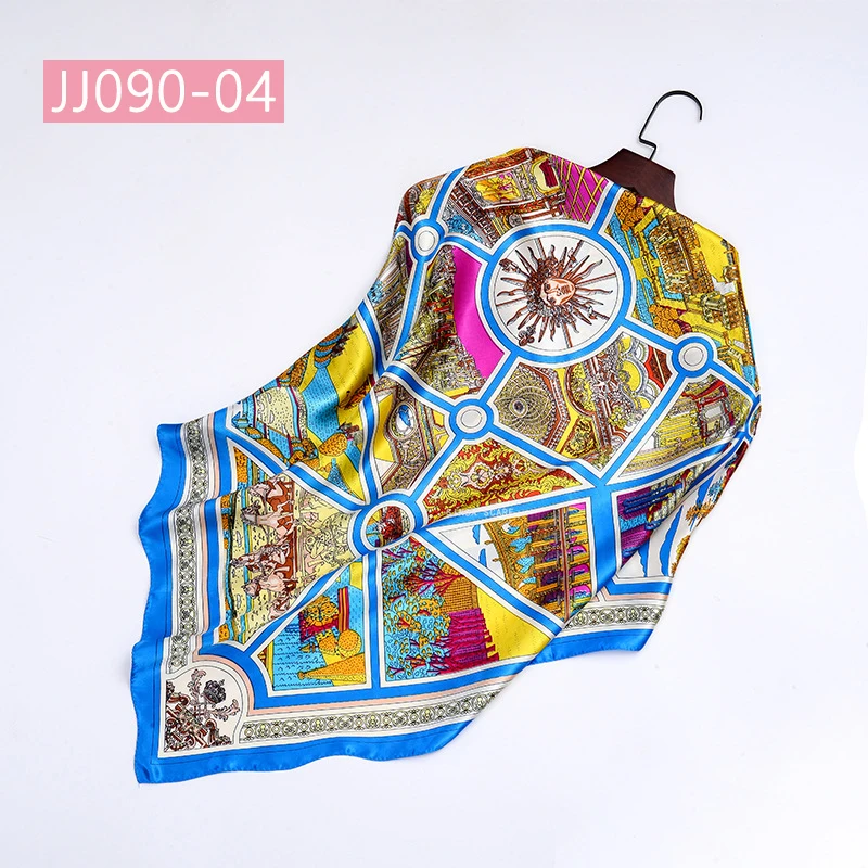JJ090-04 90*90 см квадратный шарф для женщин, подходит ко всему, элегантные цветочные шарфы для волос, Женская бандана, весна-осень, атласные шелковые шарфы, шаль - Цвет: JJ090-04