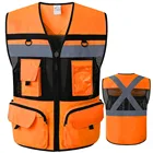 Светоотражающий Жилет для мотоцикла, оранжевая летняя сетчатая жилетка с 9 карманами, защитная куртка с ночным предупреждением, высокая видимость для автомобиля