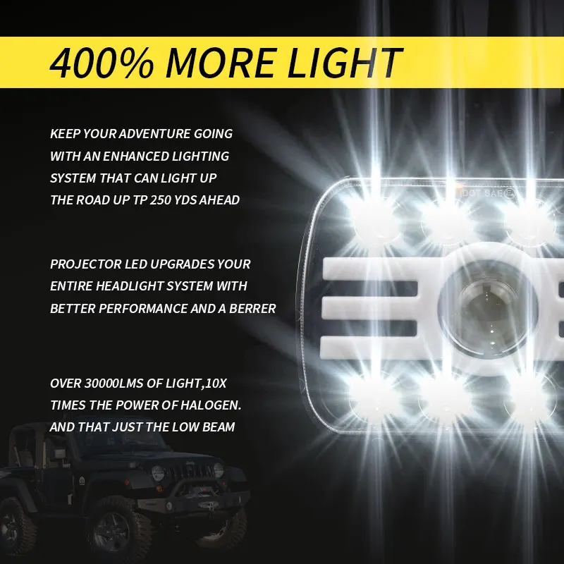 

5x7'' 7x6'' LED Headlight Hi-Lo Sealed Beam Halo DRL Turn Singal Projector